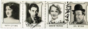 Circa 1920s Strip of Four Cards Signed by Eddie Cantor, Billie Burke (WOZ) and Ed Wynn